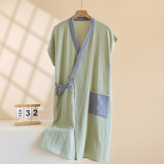Couple kimono nightgown, pure cotton double-layer gauze, short sleeves, men's and women's bathrobes, loose-fitting, mid-length, drawstring kimono pajamas. Couple kimono nightgown, pure cotton double-layer gauze, short sleeves, men's and women's bathrobes, loose-fitting, mid-length, drawstring kimono pajamas.