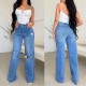 Factory direct sale on Amazon, women's long high-waisted jeans, ripped, raw-edge, popular European and American style, comfortable wide-leg pants. Factory direct sale on Amazon, women's long high-waisted jeans, ripped, raw-edge, popular European and American style, comfortable wide-leg pants.
