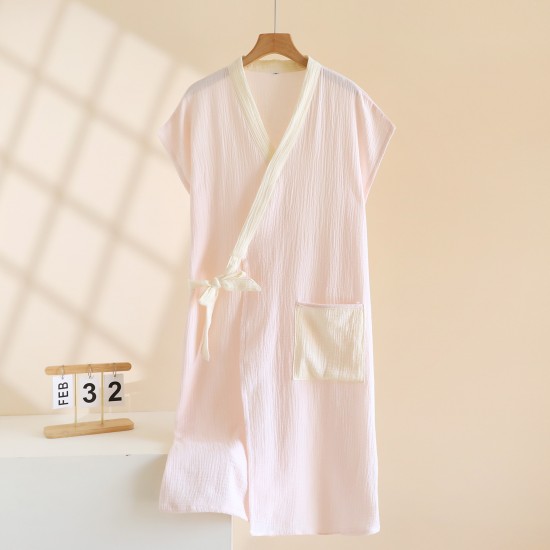 Couple kimono nightgown, pure cotton double-layer gauze, short sleeves, men's and women's bathrobes, loose-fitting, mid-length, drawstring kimono pajamas. Couple kimono nightgown, pure cotton double-layer gauze, short sleeves, men's and women's bathrobes, loose-fitting, mid-length, drawstring kimono pajamas.