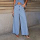 Cross-border European and American fashionable and elegant new button-down sleeveless vest, wide-leg denim suits, now in stock on Amazon.