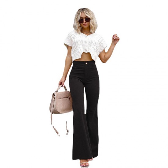 Factory Direct Cross-Border European and American 2025 Spring and Autumn Women's Solid Color Mid-Rise Slim Flared Corduroy Casual Pants Factory Direct Cross-Border European and American 2025 Spring and Autumn Women's Solid Color Mid-Rise Slim Flared Corduroy Casual Pants