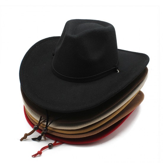 European and American autumn and winter new fashion casual windproof rope-curled wide-brimmed woolen cowboy hats, trendy outdoor warm hats. European and American autumn and winter new fashion casual windproof rope-curled wide-brimmed woolen cowboy hats, trendy outdoor warm hats.