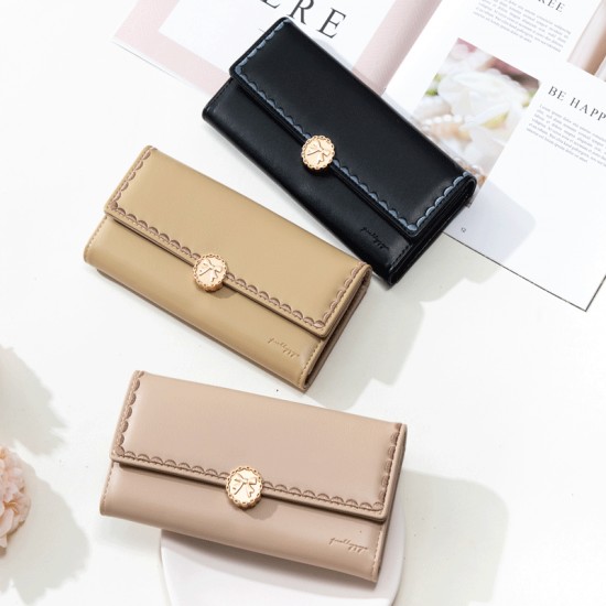 Lovebu New Cross-Border Long Women's Wallet with Solid Color Bow Clasp and Trifold Embroidered Clutch Lovebu New Cross-Border Long Women's Wallet with Solid Color Bow Clasp and Trifold Embroidered Clutch