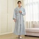 Couple's ice silk bathrobe, women's summer, thin, digitally printed, simulated silk nightgown, men's, plus-size, spring/autumn.