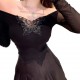 Mesh patchwork off-the-shoulder long-sleeved top for women, summer pure and sexy short black butterfly hollow T-shirt.