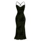 European and American high-end slim-fit maxi dress: elegant, slim-fitting mesh print, cross-back camisole dress. European and American high-end slim-fit maxi dress: elegant, slim-fitting mesh print, cross-back camisole dress.