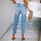 2025 summer stylish, simple European and American ripped, slim-fitting washed denim pants for women 2025 summer stylish, simple European and American ripped, slim-fitting washed denim pants for women