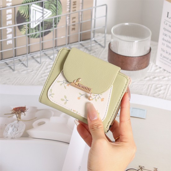 Cross-border foreign trade new short Korean-style PU leather small wallet, printed buckle foldable coin coin wallet. Zippered Student Coin and Card Holder