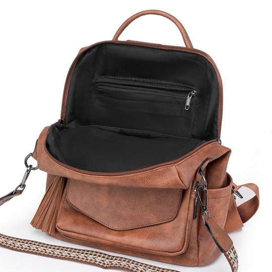 Cross-border PU women's winter new European and American retro versatile backpack, high-end two-tone tassel backpack wholesale Cross-border PU women's winter new European and American retro versatile backpack, high-end two-tone tassel backpack wholesale