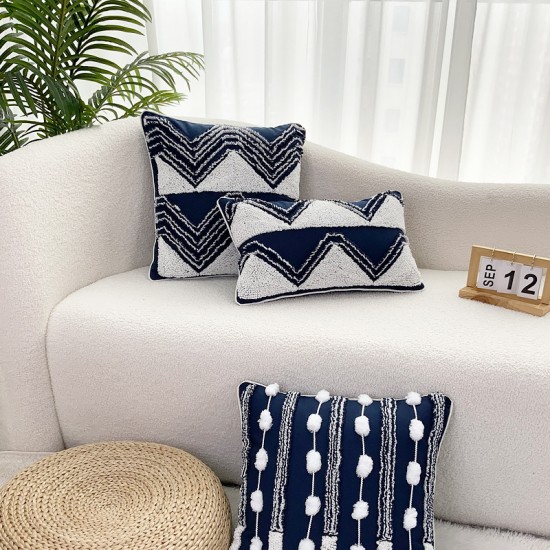 Home pillow sets with polyester-cotton yarn-dyed velvet, pompoms, and tie-stitching, PU leather, and tassel tassels for living rooms. Home pillow sets with polyester-cotton yarn-dyed velvet, pompoms, and tie-stitching, PU leather, and tassel tassels for living rooms.