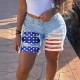 2025 spring and summer new European and American cross-border patchwork denim shorts for women, stylish streetwear ripped straight-leg mid-length pants in stock 2025 spring and summer new European and American cross-border patchwork denim shorts for women, stylish streetwear ripped straight-leg mid-length pants in stock