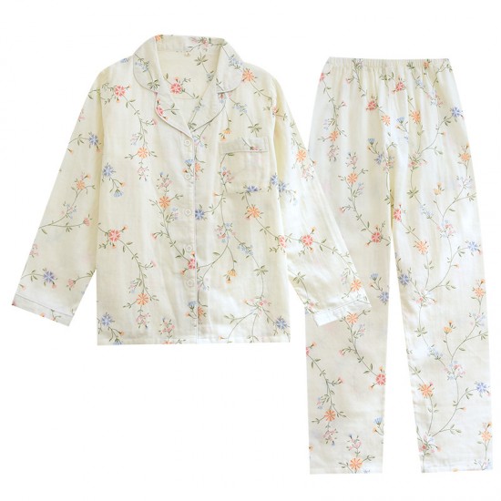 2025 spring new pure cotton gauze pajamas, women's loungewear set, long-sleeved, thin crepe, summer cotton 2025 spring new pure cotton gauze pajamas, women's loungewear set, long-sleeved, thin crepe, summer cotton