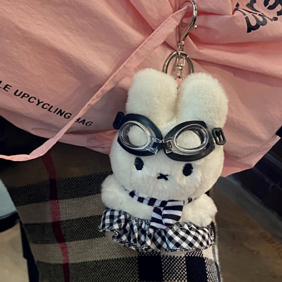 Cute Miffy bunny striped scarf plush bag charm, Japanese pilot bunny keychain charm. Cute Miffy bunny striped scarf plush bag charm, Japanese pilot bunny keychain charm.