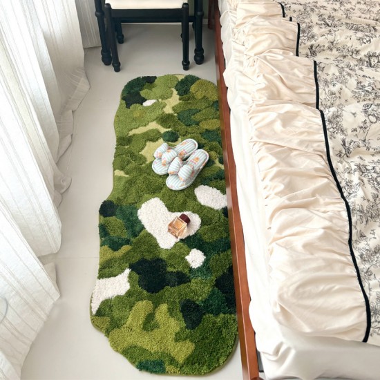 Irregular moss green carpet, living room coffee table rug, bedroom floor mats, thickened plush bedside rugs, bathroom absorbent mats Irregular moss green carpet, living room coffee table rug, bedroom floor mats, thickened plush bedside rugs, bathroom absorbent mats