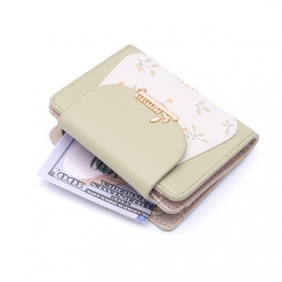 Cross-border foreign trade new short Korean-style PU leather small wallet, printed buckle foldable coin coin wallet. Zippered Student Coin and Card Holder