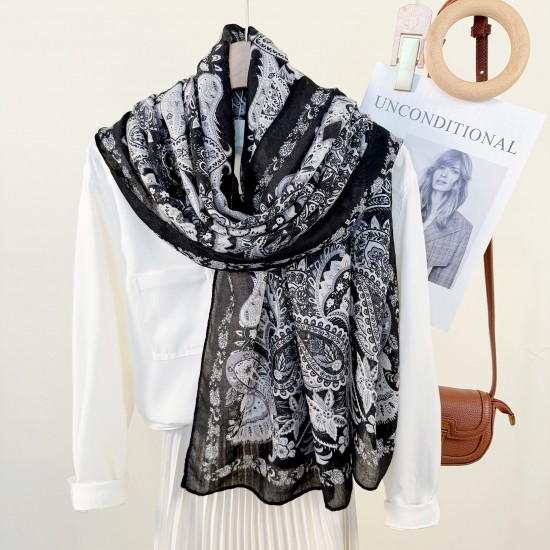 Ethnic Artistic Retro Patterned Scarf, Korean Women's Elegant and Stylish Travel Outerwear Long Scarf Ethnic Artistic Retro Patterned Scarf, Korean Women's Elegant and Stylish Travel Outerwear Long Scarf