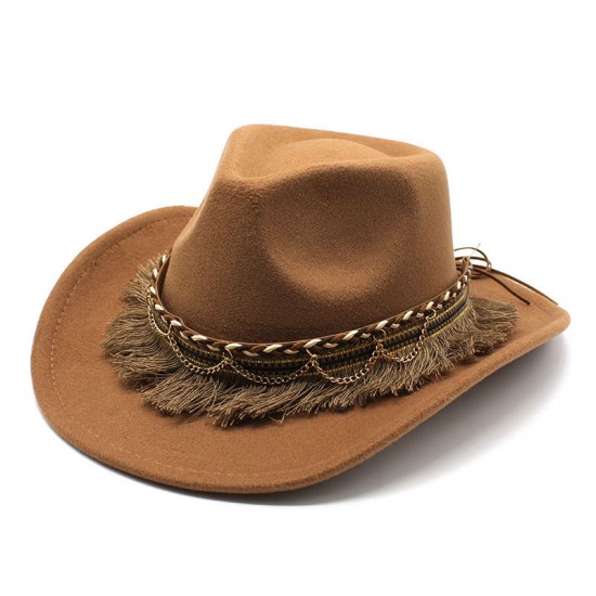 Cross-border retro ethnic-style tassel felt hat, jazz flat-brimmed hat for men and women, British woolen hat Cross-border retro ethnic-style tassel felt hat, jazz flat-brimmed hat for men and women, British woolen hat