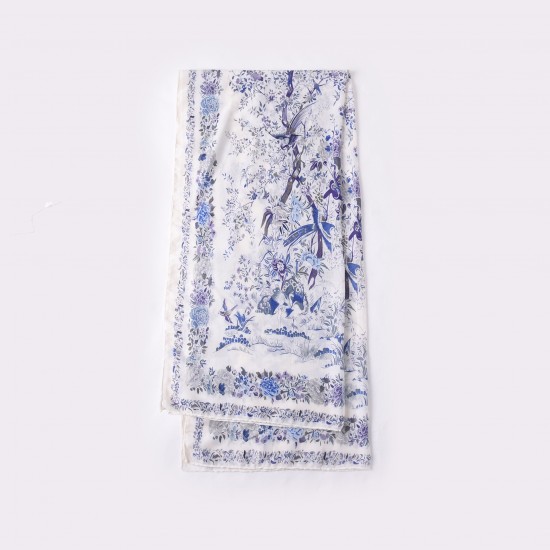 Thin, niche imitation cotton and linen, pastoral-style printed silk scarf, Japanese and Korean, fashionable and elegant shawl for women, a sophisticated holiday gift Thin, niche imitation cotton and linen, pastoral-style printed silk scarf, Japanese and Korean, fashionable and elegant shawl for women, a sophisticated holiday gift