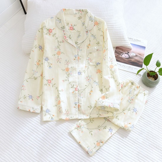 2025 spring new pure cotton gauze pajamas, women's loungewear set, long-sleeved, thin crepe, summer cotton 2025 spring new pure cotton gauze pajamas, women's loungewear set, long-sleeved, thin crepe, summer cotton