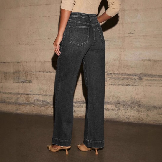 2025 spring new European and American high-waisted jeans for women, slimming, wide-leg, retro, elegant straight-leg pants. 2025 spring new European and American high-waisted jeans for women, slimming, wide-leg, retro, elegant straight-leg pants.