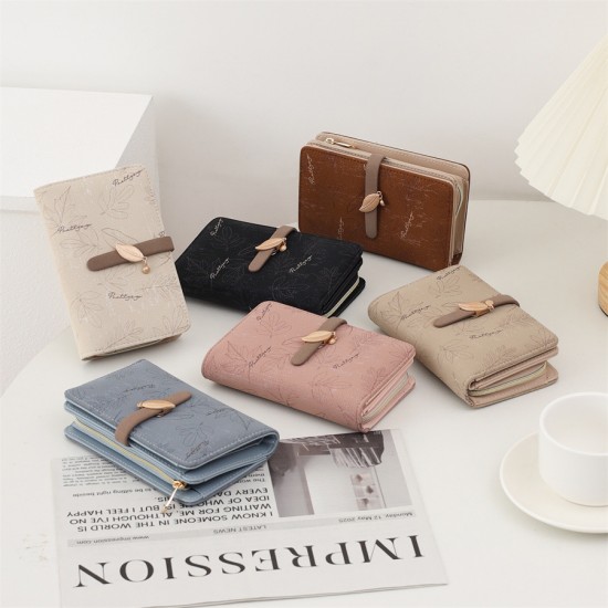 Lianbu women's mid-length, multifunctional, simple PU wallet with large capacity, printed buckle, zippered wallet, and card holder. Lianbu women's mid-length, multifunctional, simple PU wallet with large capacity, printed buckle, zippered wallet, and card holder.