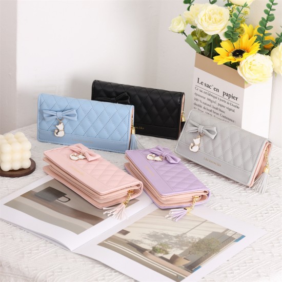 Lianbu's hot-selling Korean-style women's wallet, long bow-knot diamond zippered tassel cell phone bag, large capacity clutch. Lianbu's hot-selling Korean-style women's wallet, long bow-knot diamond zippered tassel cell phone bag, large capacity clutch.