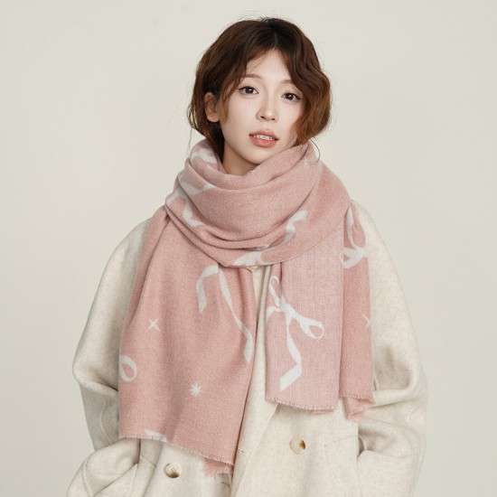 Cross-border bow-knot imitation cashmere warm scarves for women, high-end designer shawls for office wear in winter