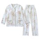 Women's padded pajamas, double-layered gauze, bra-free, long-sleeved, thin cotton loungewear, spring and autumn set Women's padded pajamas, double-layered gauze, bra-free, long-sleeved, thin cotton loungewear, spring and autumn set