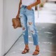 2025 summer stylish, simple European and American ripped, slim-fitting washed denim pants for women 2025 summer stylish, simple European and American ripped, slim-fitting washed denim pants for women