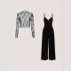 Elegant black lace, see-through, long-sleeved base top, suspender straps, and a slim-waisted velvet jumpsuit, two-piece set. Elegant black lace, see-through, long-sleeved base top, suspender straps, and a slim-waisted velvet jumpsuit, two-piece set.