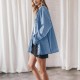 European and American Retro Hong Kong Style Lapel Denim Jacket for Women, Blue Large Pocket Loose Casual Shirt